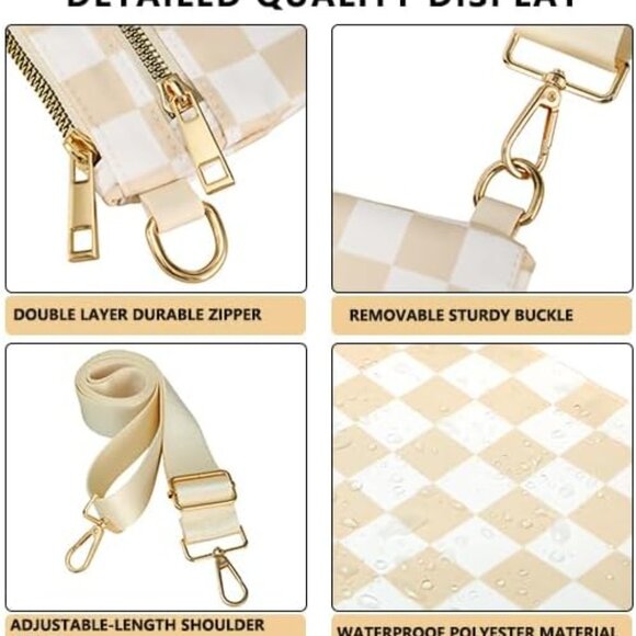 Checkered Beige White Crossbody Bag for Women, Stylish & Lightweight - Picture 7 of 7